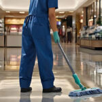 Professional residential cleaning team in kitchen